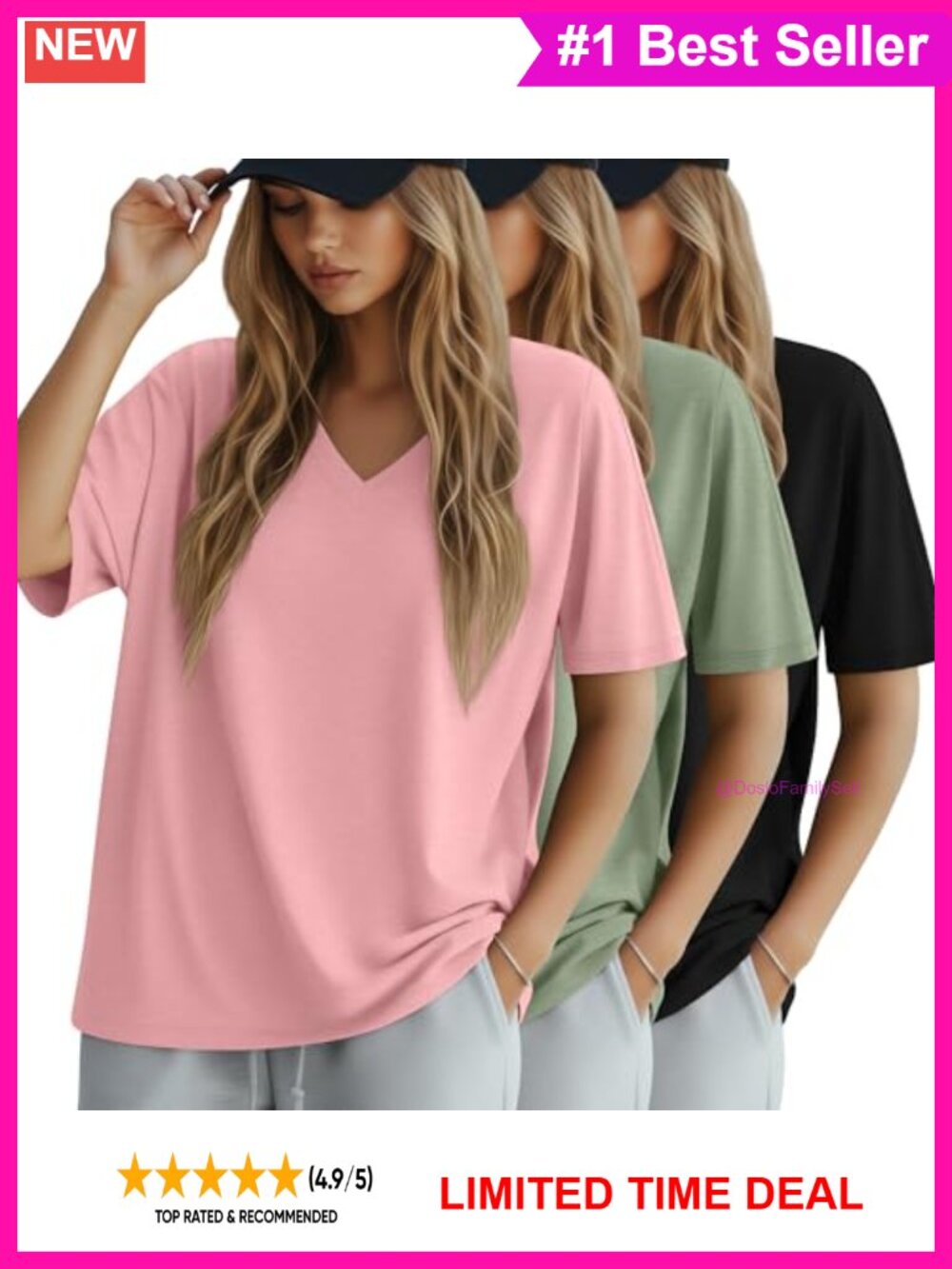 3 Pack Oversized Cotton Blend V Neck Half Sleeve T-Shirts Loose Fit